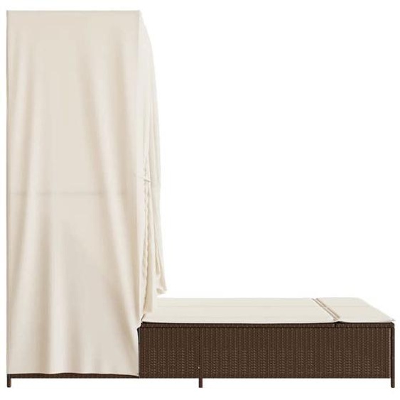Bains de soleil - OMABETA - Chaise longue double avec toit et rideaux marron résine tressée - OM01896