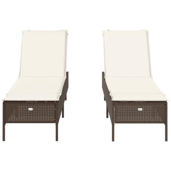 Bains de soleil - OMABETA - Chaises longues avec coussins lot de 2 marron résine tressée - OM07943