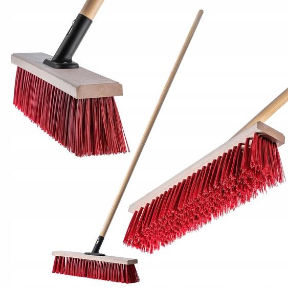 Balai de rue KADAX avec long manche en bois et nylon, balai avec support de manche en métal (50cm rouge)