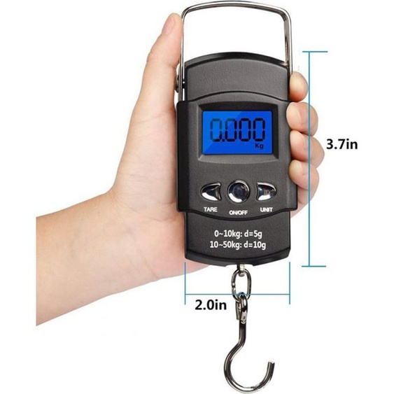 Balance numérique, balance électronique portable avec poignée en métal et écran LCD rétroéclairé bleu, double précision 5g 10g, ruban à mesurer intégré pour la pêche, la cuisine, la poste et le voyage