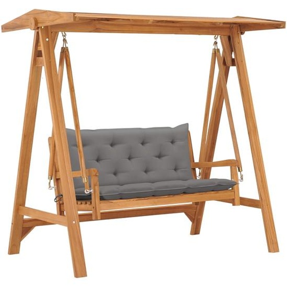 Balancelle avec coussin gris 170 cm Bois de teck solide