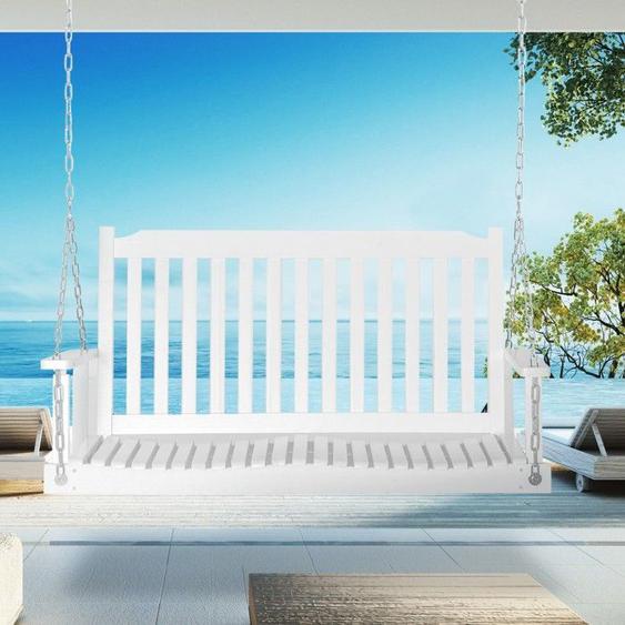 Balancelle Balancelle De Jardin 2 Personnes Bois Massif Idéale Patio Terrasse Blanche 117x69x60cm Extérieur