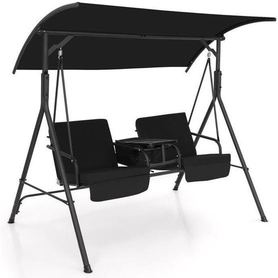 Balancelle de Jardin 2 Personnes DREAMADE avec Plateau Sac Isotherme 23L Porte-gobelets 2 Coussins Assise 181x124x1615cm Noir