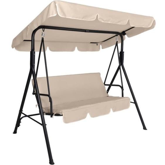 Balancelle de Jardin 3 Places avec Toit Pare-Soleil réglable inclinable Beige - Gardenia