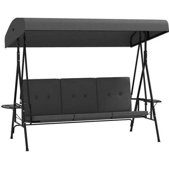 Balancelle de jardin - Outsunny - 3 places - inclinaison toit réglable - 2 tablettes latérales, coussins - acier - gris foncé