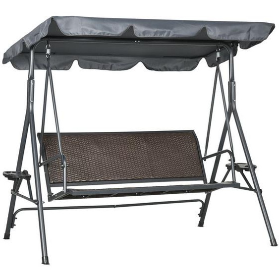 Balancelle de jardin 3 places OUTSUNNY - Gris - Banquette ergonomique et toit inclinable