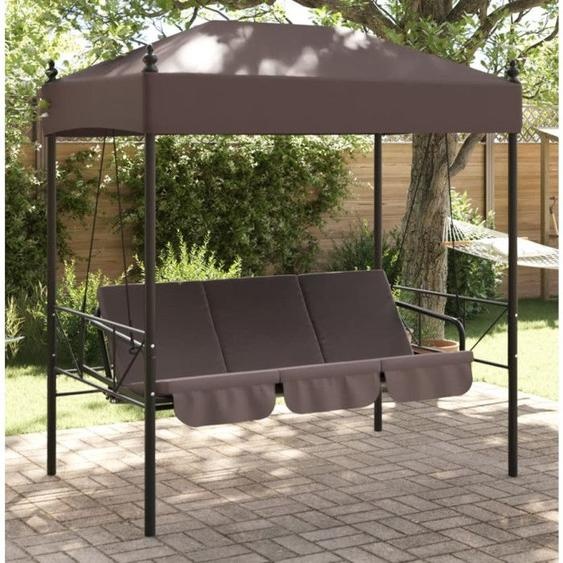 Balancelle de jardin - Marron café - 2 en 1 - Auvent en polyester - Acier durable