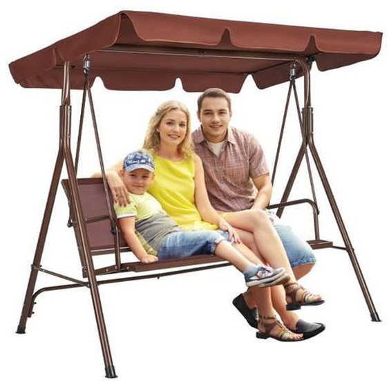 Balancelle de terrasse 3 places-VEVOR-avec auvent réglable de porche accoudoirs tissu Teslin cadre en acier allié-pour balcon