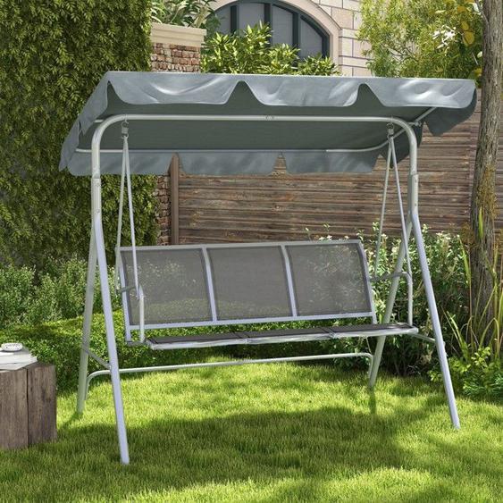 Balancelle jardin 3 places gris métal 170x110x153cm avec toit - Chaise longue terrasse