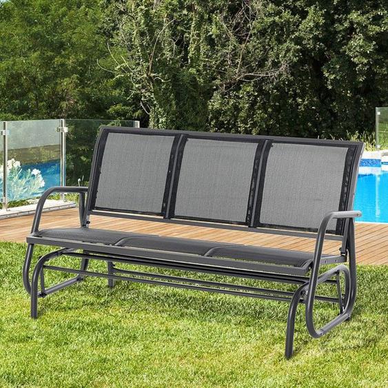 Balancelle jardin métal noir 147x75x85cm - 3 places résistante intempéries - Banc robuste & rocking chair