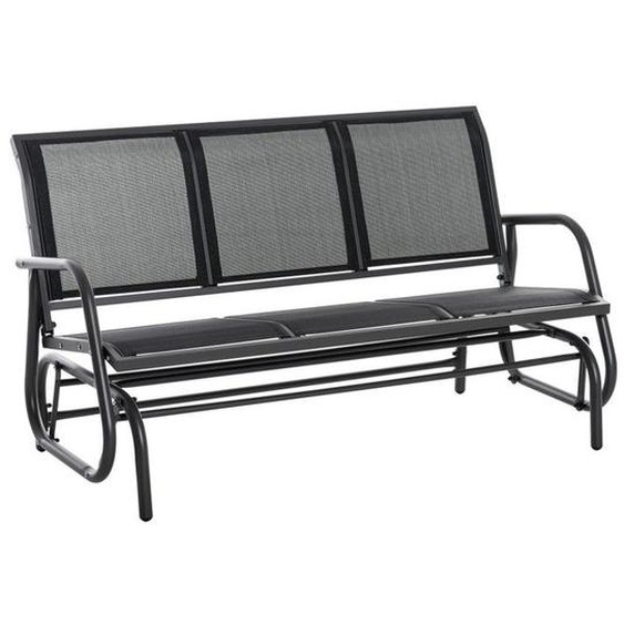 Balancelle Rocking Chair 3 Places Banc Jardin Robuste Balancelle Métal Résistant Intempéries Noir 147x75x85cm Terrasse