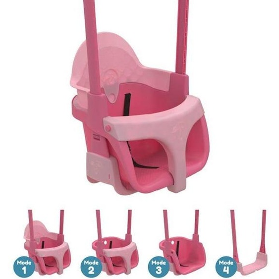 Balançoire Bébé Évolutive 4-en-1 TP TOYS QUADPOD, Siège Modulable avec Harnais et Barre en T, Rose