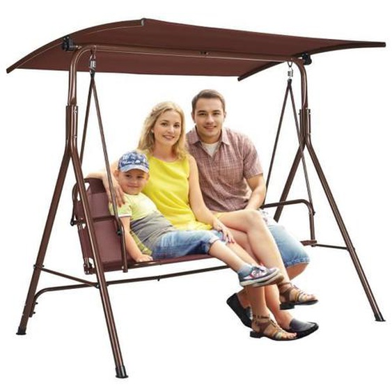 Balançoire de terrasse - VEVOR - 1740×1095×1550 mm Balancelle de patio 3 personnes balançoire avec auvent réglable marron