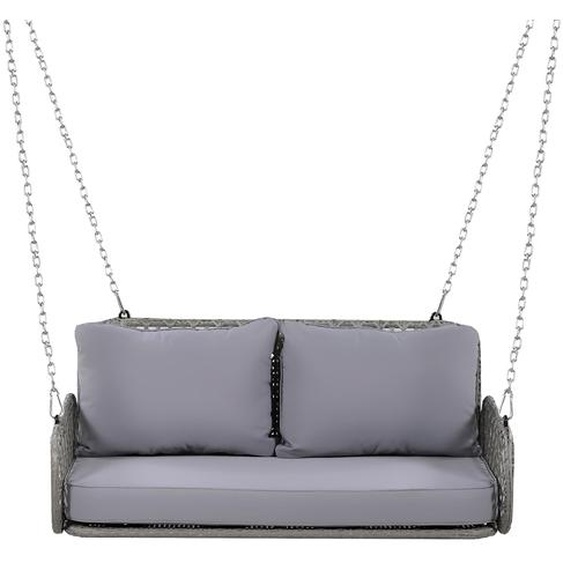 Balançoire double en PE pour le jardin, avec coussins amovibles et 2 chaînes (240 cm chacune), sans support, capacité de charge 320 kg, gris,