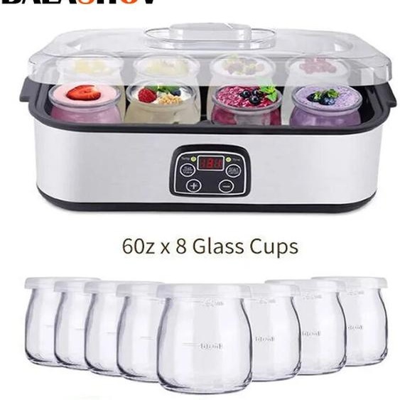 BALASHOV Machine à yaourt automatique traite le yaourt fait maison fabricant professionnel de pouding de crème glacée avec 8 pots de yaourt 110 V /220 V
