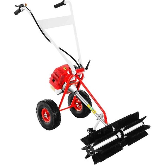 Balayeuse à essence - Balai motorisé 2 temps - Moteur 43 cm³ de 1,7 ch - Largeur de travail de 60 cm - Refroidissement par air - Acier inoxydable - Rouge