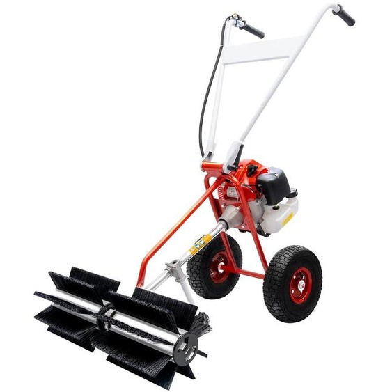 Balayeuse à essence - Balayeuse de jardin avec brosse à rouleaux - 43 cm³ 2 temps - Brosse en nylon de 60 cm - 1,25 kW/1,7 ch - Démarrage par cordon - Gris