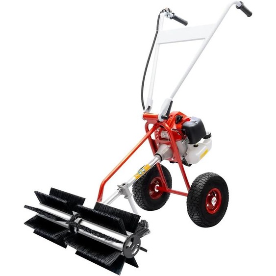 Balayeuse de jardin - Balayeuse à essence - 43 cm³, 1,7 ch, brosse en nylon, vitesse réglable, roues antidérapantes - Rouge