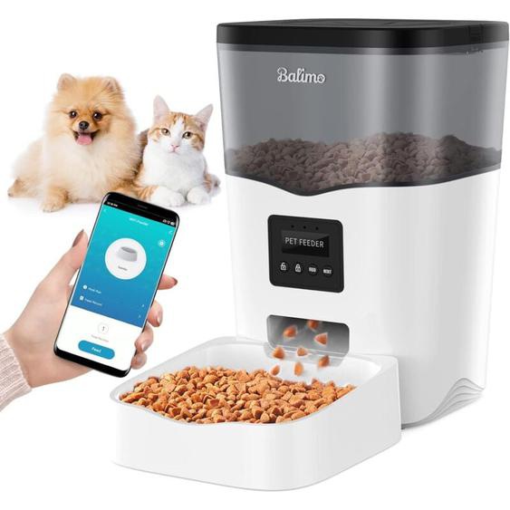 Balimo - 3L, 2.4G WiFi, Distributeur Croquettes Chats et Chiens, Automatique avec Minuterie et télécommande app Max, 1-10 Repas par Jour, Noir
