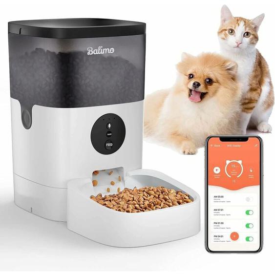 Balimo - 4L Distributeurs Automatiques pour Chats&Chiens, WiFi 2.4G, Contrôle app, 1-10 Repas par Jour
