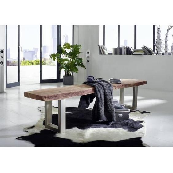 Banc 155x38cm - Bois massif dacacia laqué (Natural Stone) - Pieds en fer - FREEFORM  #132