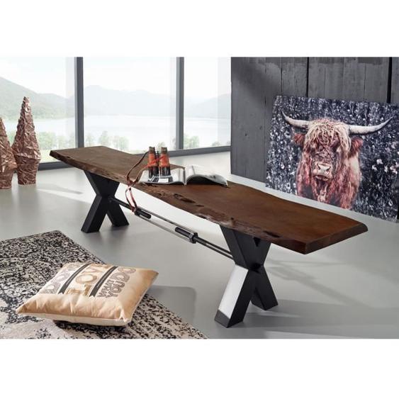 Banc 180x38cm - Bois massif dacacia laqué (Brun/Anthracite) - IRON LABEL 156