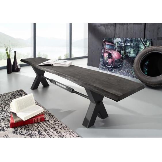 Banc 180x38cm - Bois massif dacacia laqué (Gris/Anthracite) - IRON LABEL 146