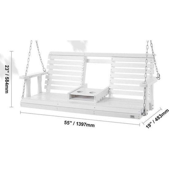 Banc à bascule - Fauteuil à bascule de véranda - Deux places - En bois - Mobilier de jardin - Résistant aux intempéries - Blanc