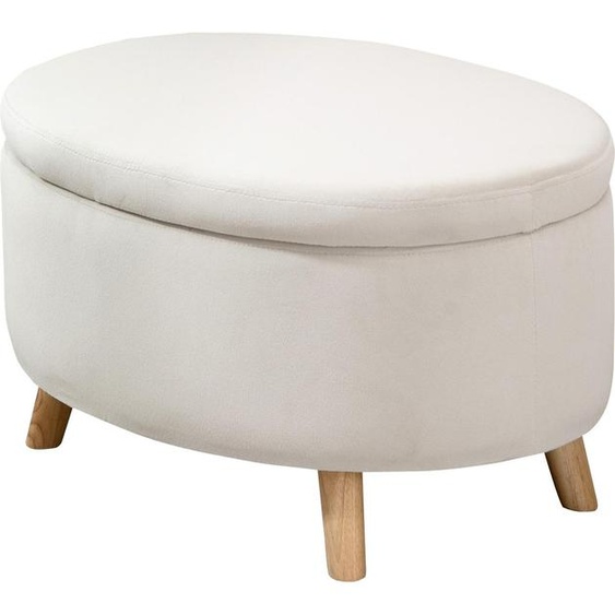 Banc avec espace de rangement, ovale Banc rembourré avec couvercle, banquette-lit avec aspect velours, pour entrée chambre salon, pieds en bois 71 x 51,5 x 42 cm Beige