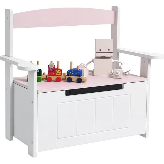 Banc avec espace de rangement pour enfants - Avec dossier - Couvercle rembourré - Capacité de charge 30 kg - Dimensions 68,5 × 34 × 58 cm - Respectueux de lenvironnement - Rose