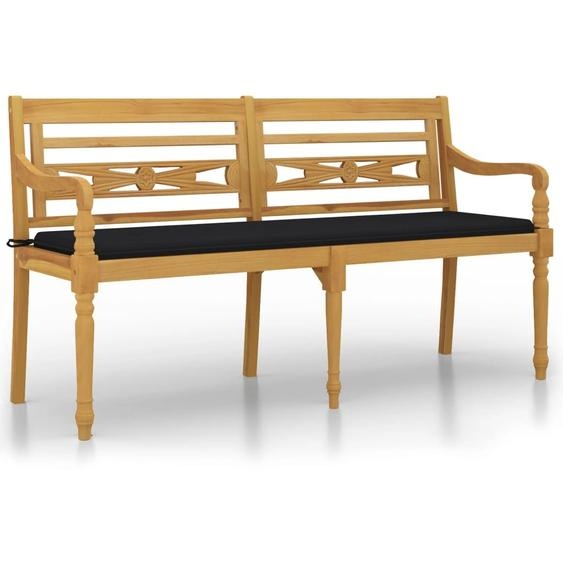 Banc Batavia avec coussin noir 150 cm Bois de teck massif