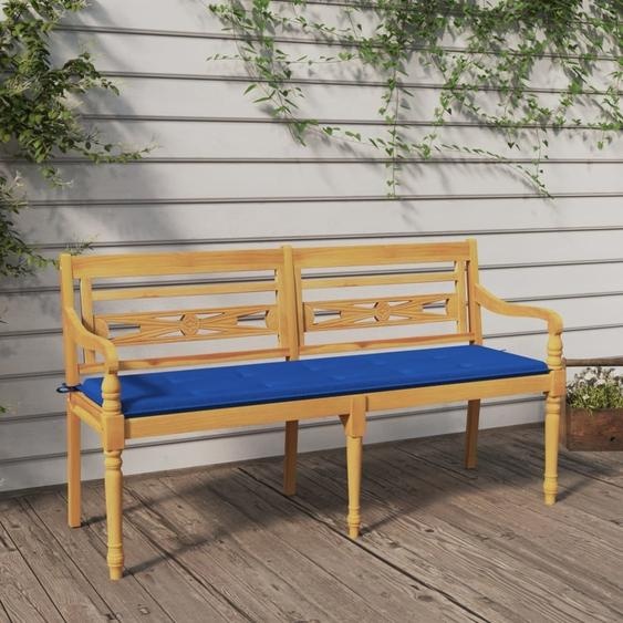 Banc Batavia de The Living Store avec coussin bleu roi, 150 cm, en teck massif