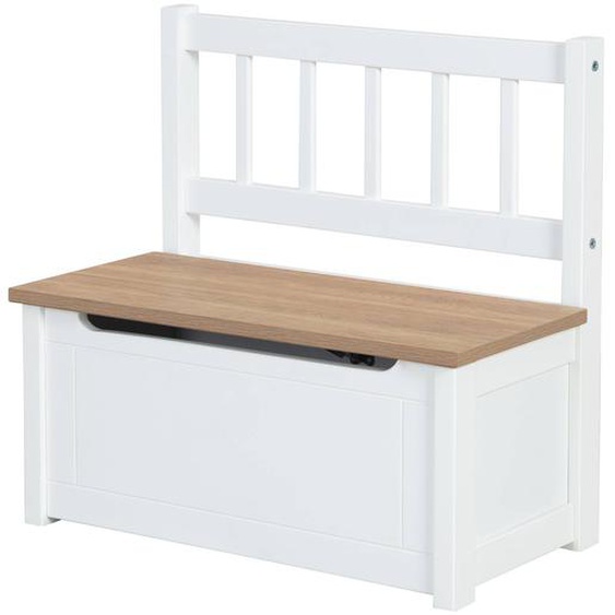 Banc-coffre À Jouets En Bois Massif Résistant Aux Rayures Woody Blanc - Naturel