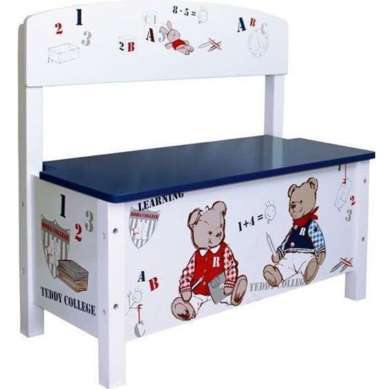 Banc-Coffre à Jouets Teddy College - ROBA - Blanc Imprimé Oursons - Pour enfant