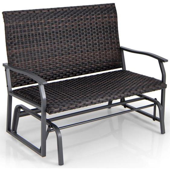 Banc coulissant d exterieur causeuse en rotin tisse pour 2 personnes siege en mousse a sechage rapide bras coulissants e