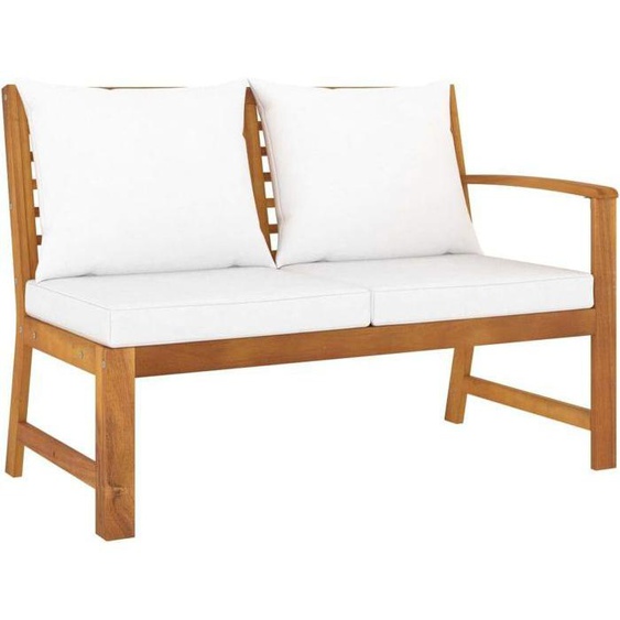 Banc de Jardin 1145cm en Bois Solide dAcacia - Canapé de Patio avec Coussin Crème pour Terrasse Jardin Extérieur