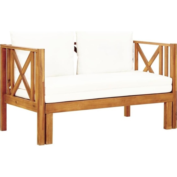 Banc de jardin 2 places et coussins 122 cm Bois dacacia massif
