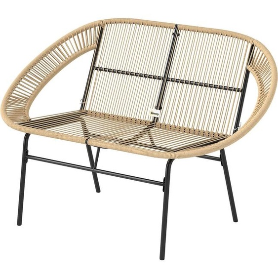 banc de jardin 2 places en poly rotin, résistant aux intempéries Banc en design rotin tressé, résistant aux UV Meuble de jardin avec dossier, banc de parc chargeable 260kg, pour balcon terrasse, jardin 126x72x83cm, Kaki Aosom