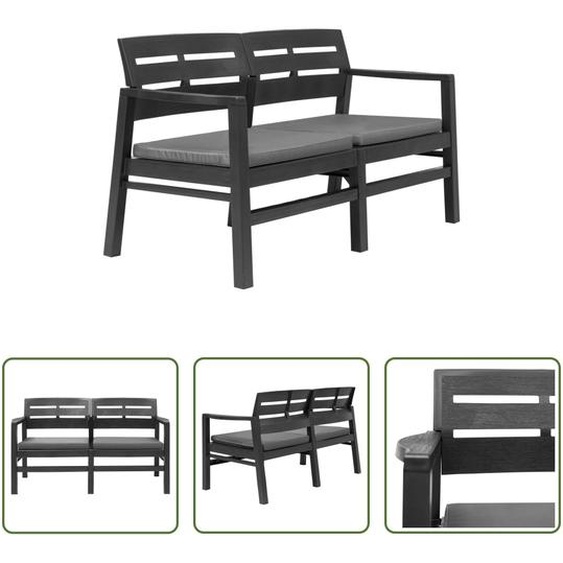 Banc de jardin 2 places The Living Store avec coussins, anthracite, 133 cm, en plastique