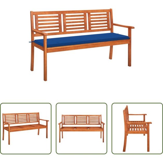 Banc de jardin 3 places The Living Store avec coussin, 150 cm, en bois massif deucalyptus