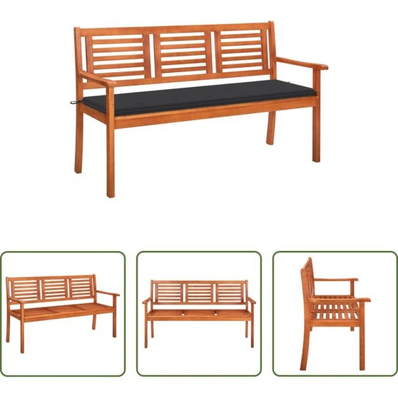 Banc de jardin 3 places The Living Store avec coussin, 150 cm, en bois massif deucalyptus