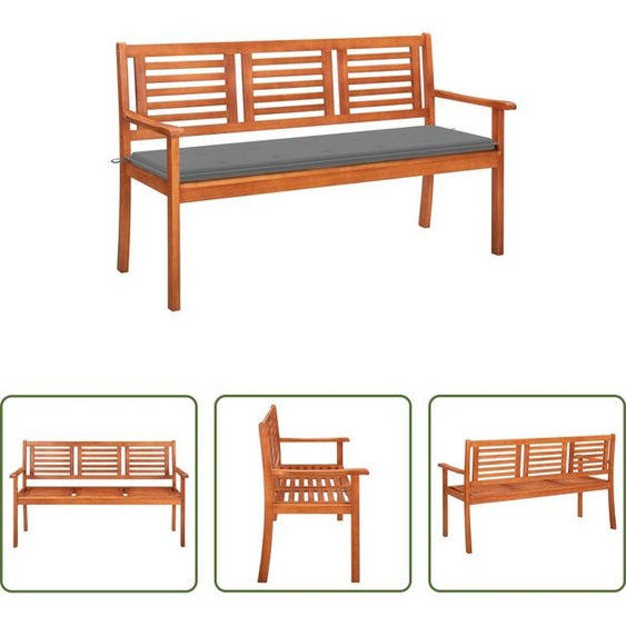 Banc de jardin 3 places The Living Store avec coussin, 150 cm, en bois massif deucalyptus