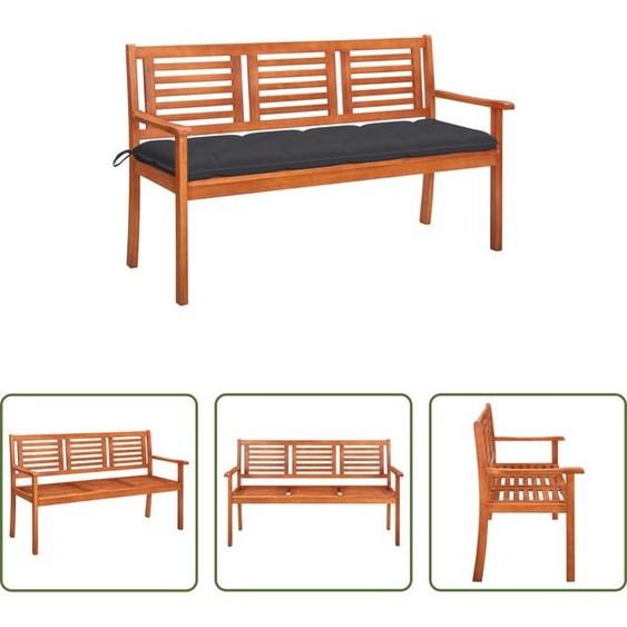 Banc de jardin 3 places The Living Store avec coussin, 150 cm, en bois massif deucalyptus