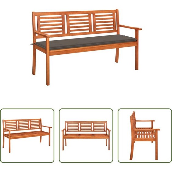 Banc de jardin 3 places The Living Store avec coussin, 150 cm, en bois massif deucalyptus