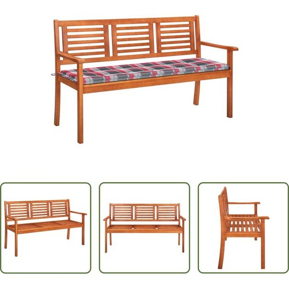Banc de jardin 3 places The Living Store avec coussin, 150 cm, en bois massif deucalyptus