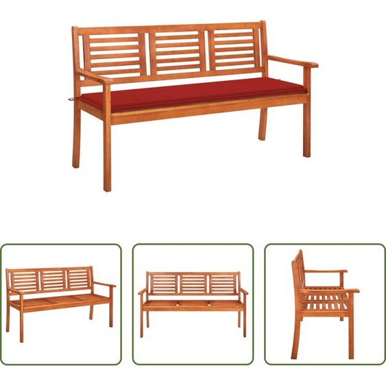 Banc de jardin 3 places The Living Store avec coussin, 150 cm, en bois massif deucalyptus