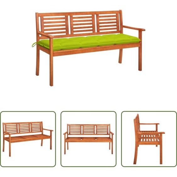 Banc de jardin 3 places The Living Store avec coussin, 150 cm, en bois massif deucalyptus