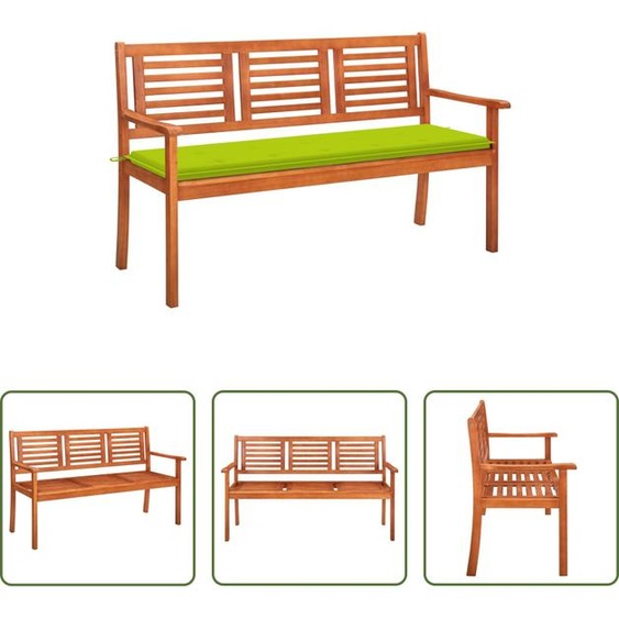 Banc de jardin 3 places The Living Store avec coussin, 150 cm, en bois massif deucalyptus