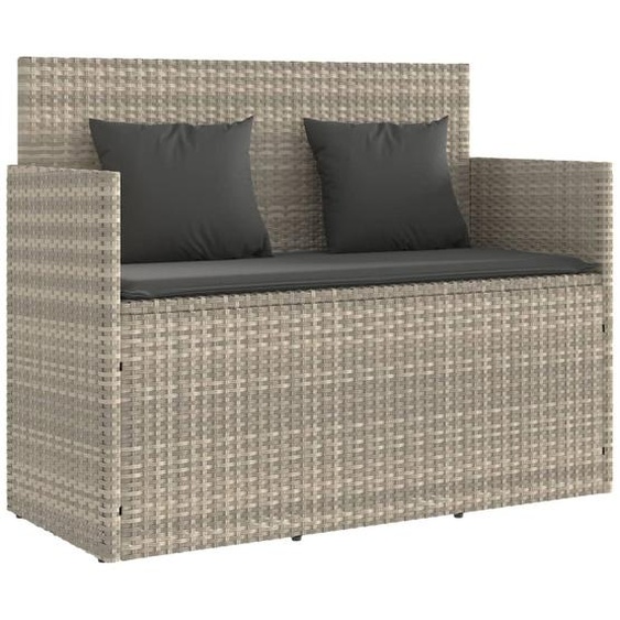 Banc de jardin avec coussins gris clair résine tressée