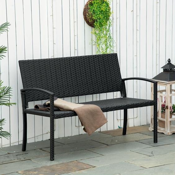 Banc de jardin - Banc dextérieur - Banc de jardin - Petit banc dextérieur - Banc en rotin - Banc en rotin synthétique noir - Banc pour 2 personnes
